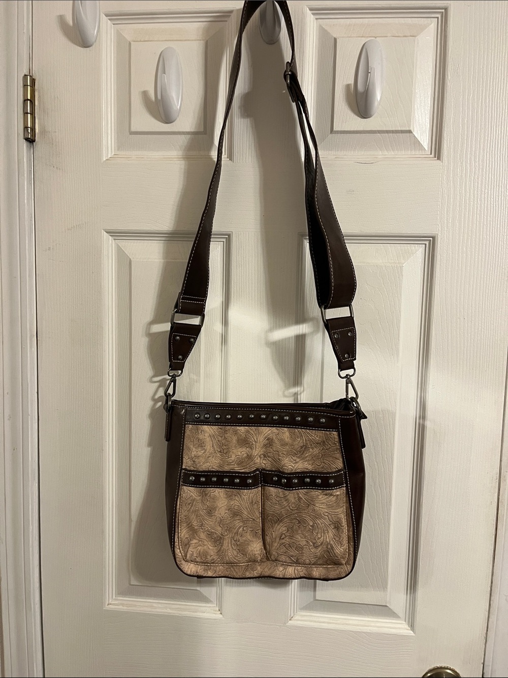 Blazin Roxx Brown and Tan Studded Concealed Carry Shoulder Crossbody